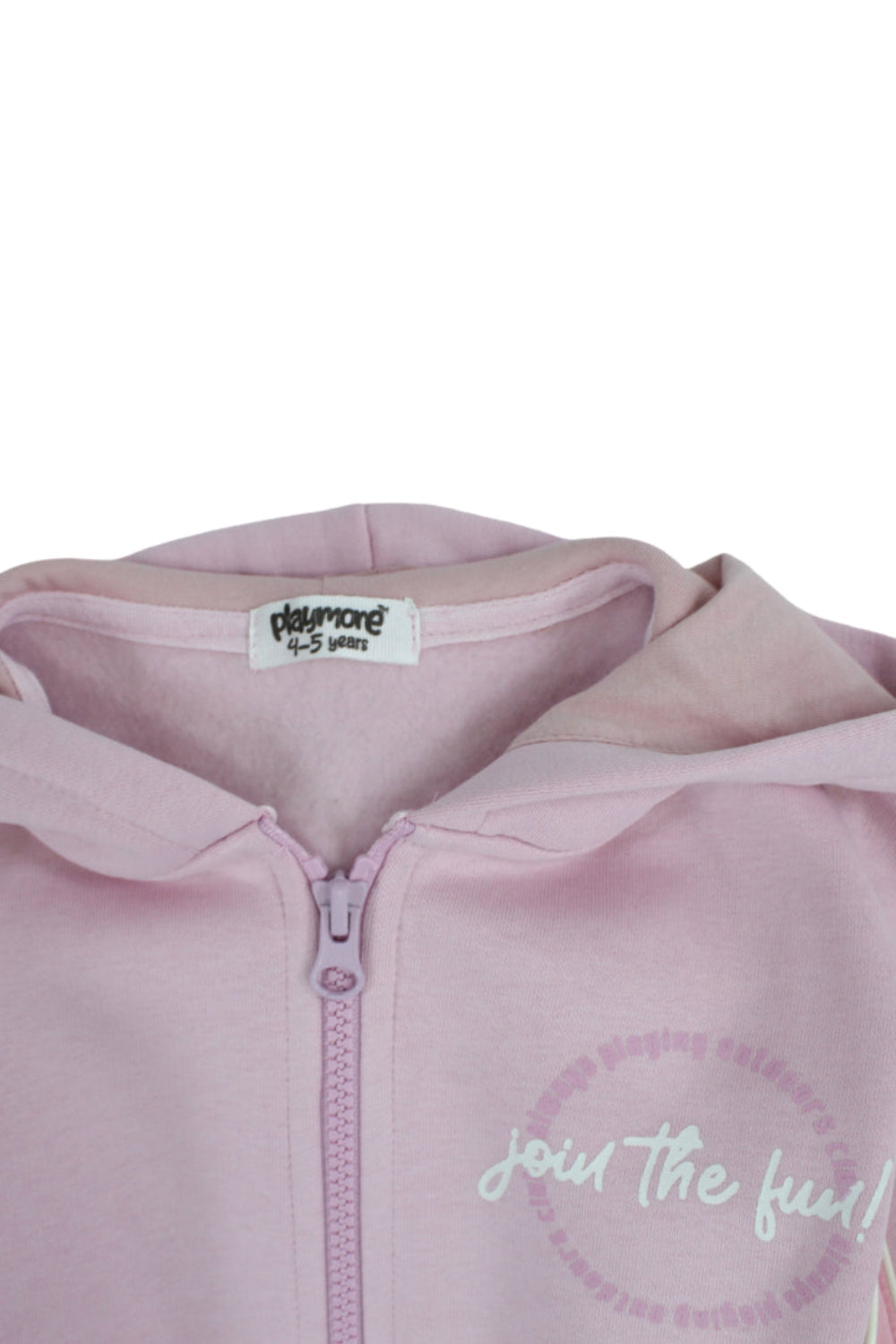 girls cotton hoodie – pink with “join the fun“ print