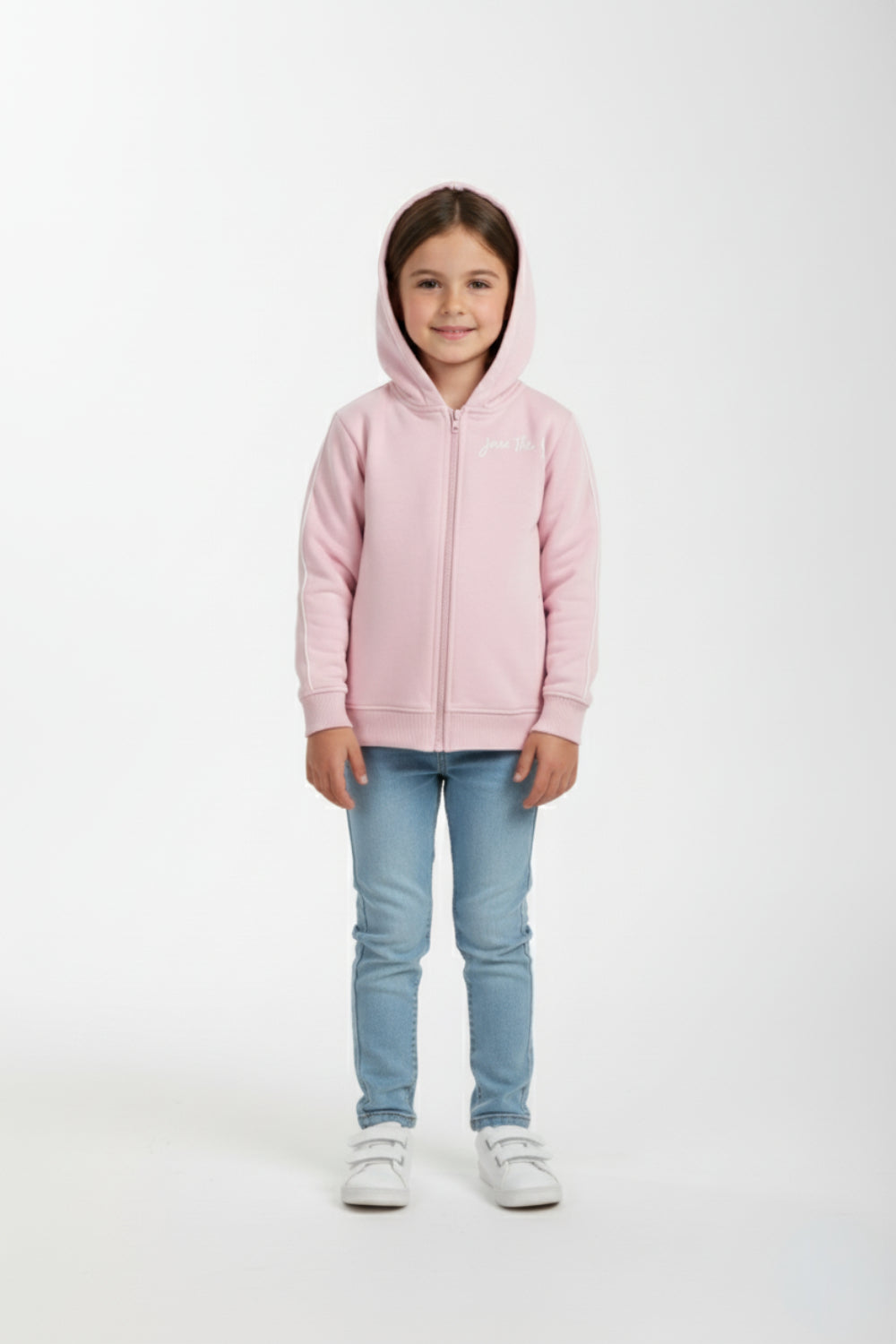 girls cotton hoodie – pink with “join the fun“ print