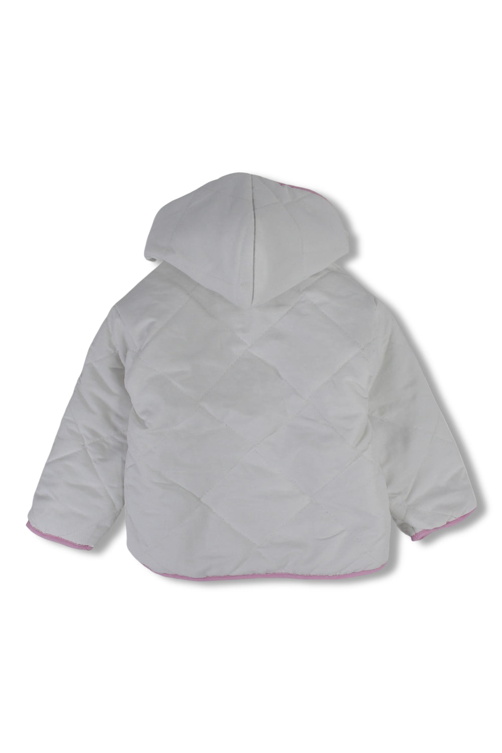 girls waterproof reversible quilted jacket –off white & pink floral
