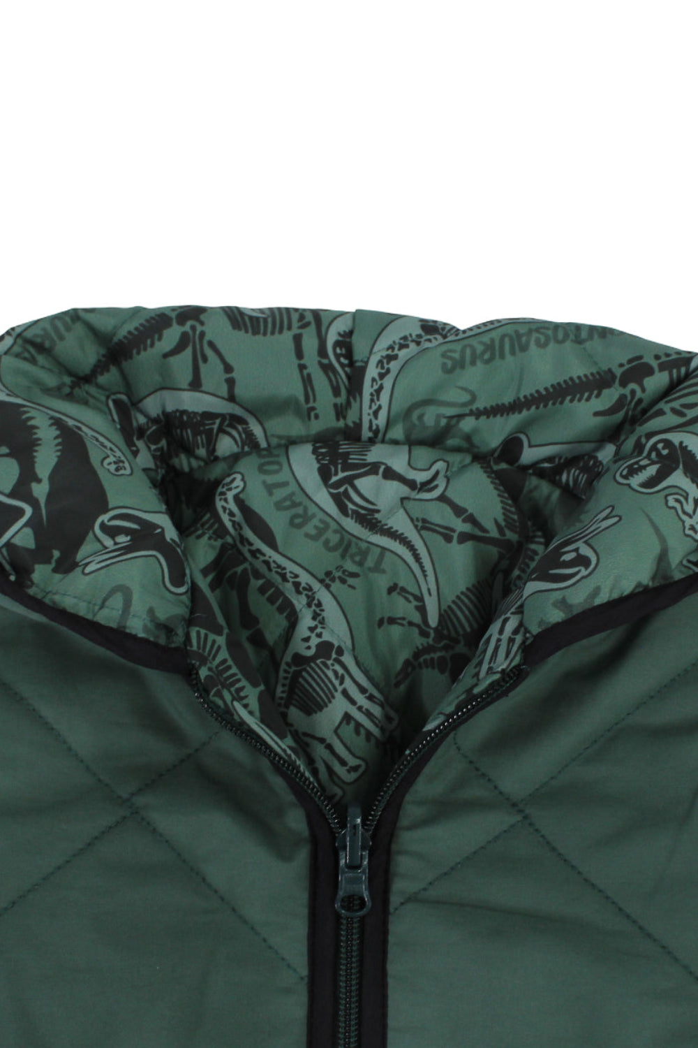 boys waterproof double face jacket - dark green with dino print