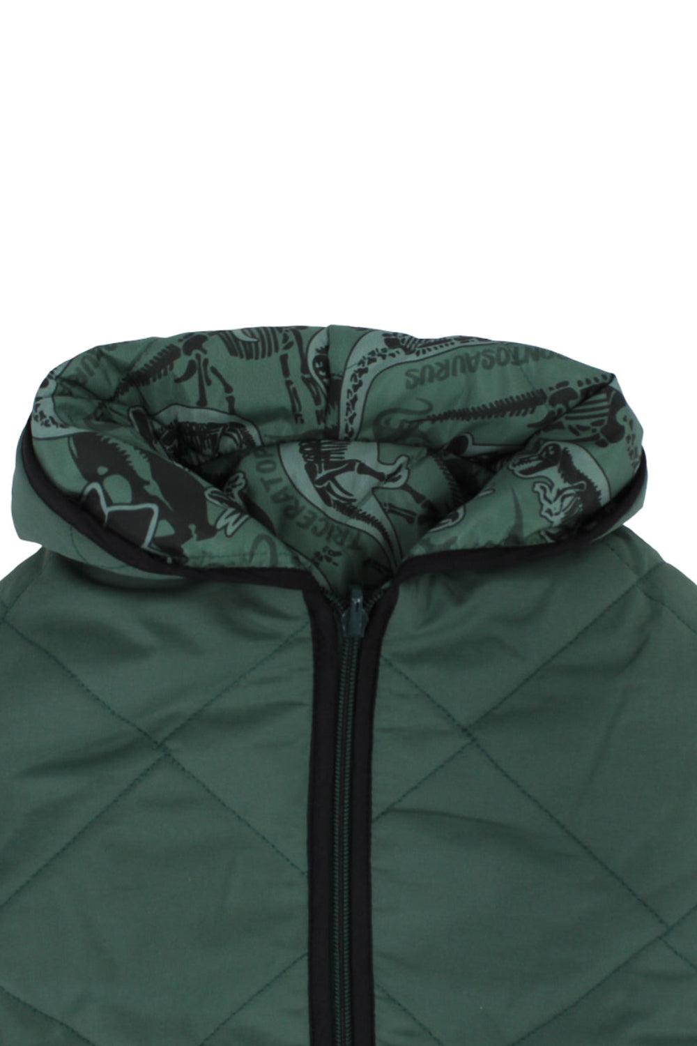 boys waterproof double face jacket - dark green with dino print