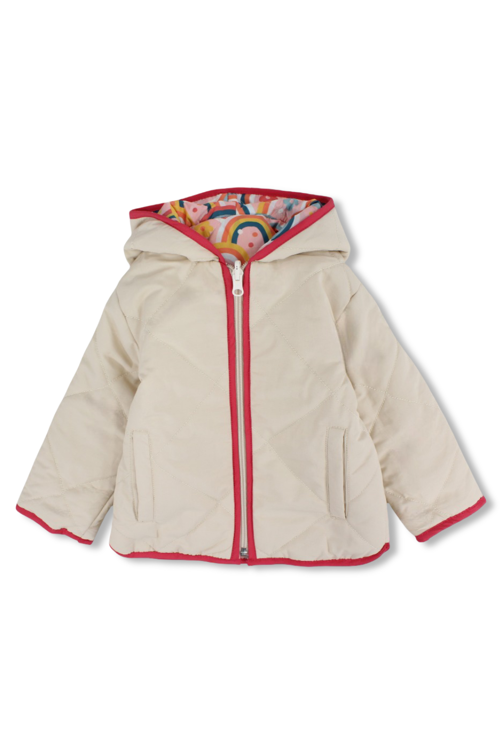 girls waterproof reversible jacket – beige & pink