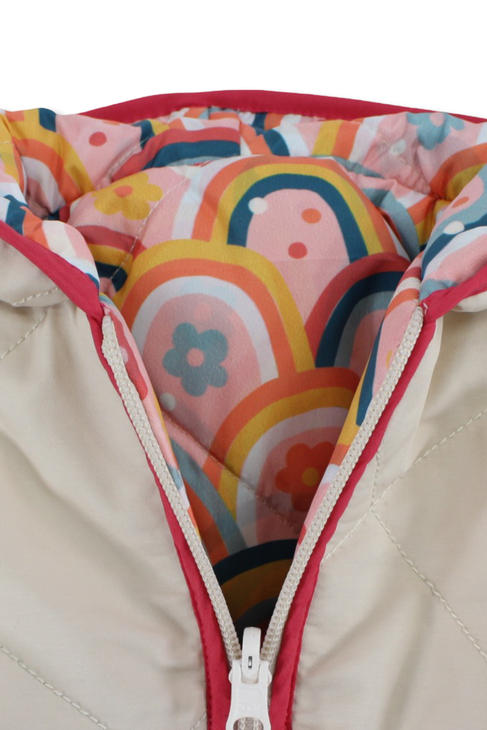 girls waterproof reversible jacket – beige & pink