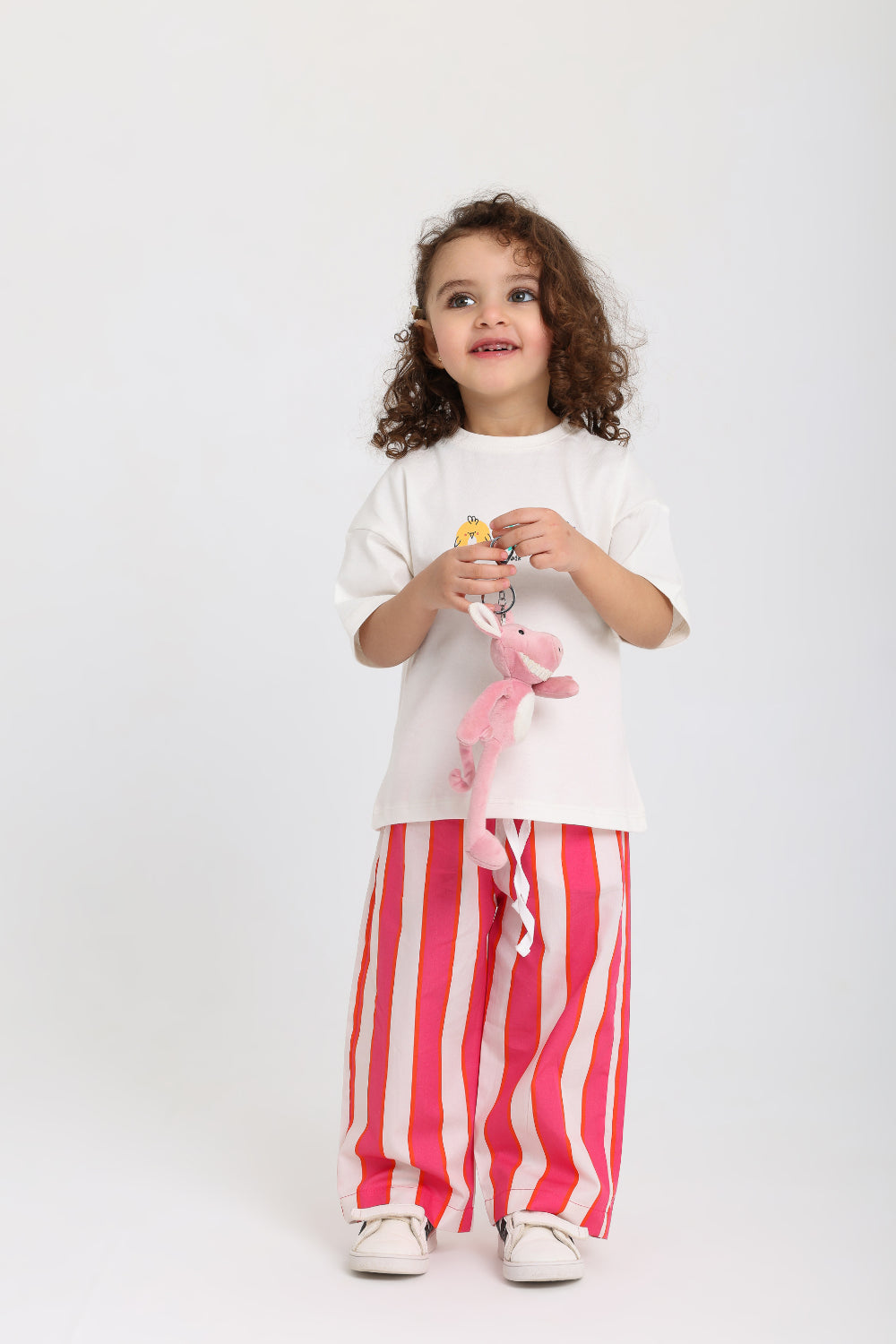 baby girls cotton pants – fuchsia & offwhite