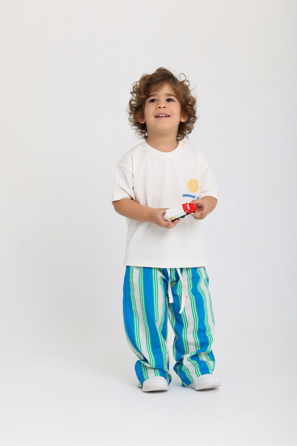 unisex baby cotton pants – blue & offwhite