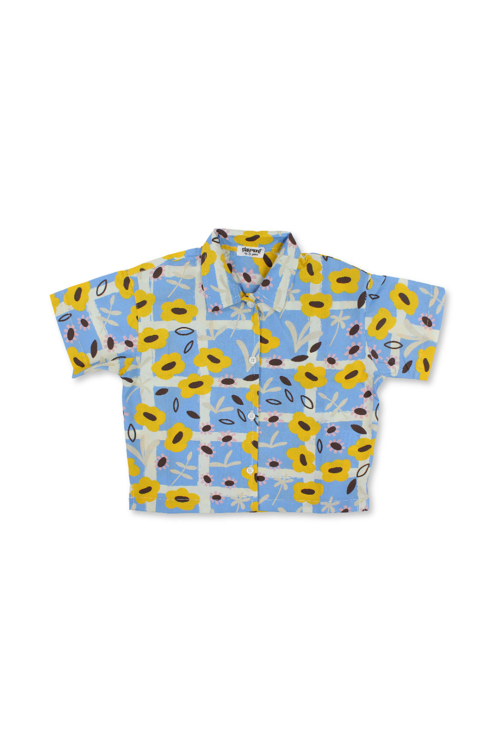 girls cotton shirt – baby blue with flowers print