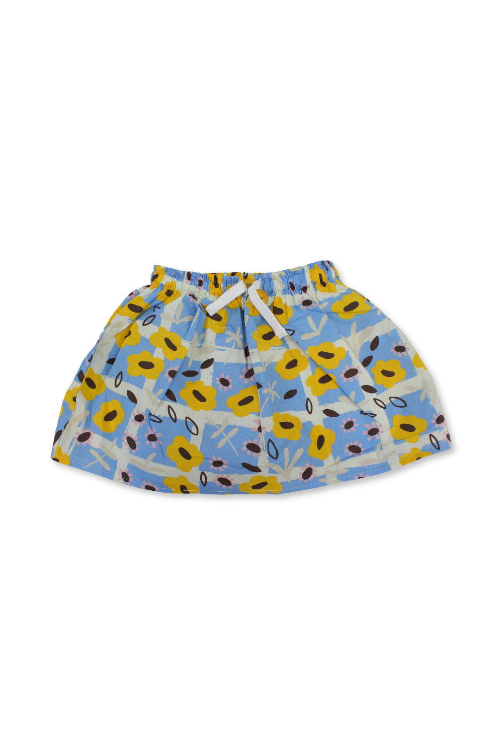 girls cotton skort – baby blue with flowers print
