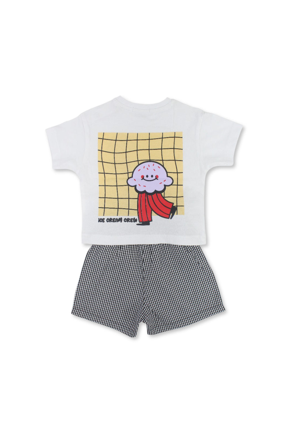unisex baby cotton outfit set – white & black with "ice cream crew" print