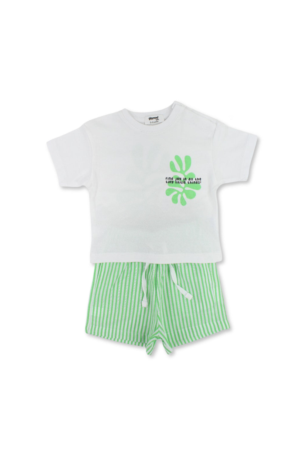unisex baby cotton outfit set – white & green with "find joy" print