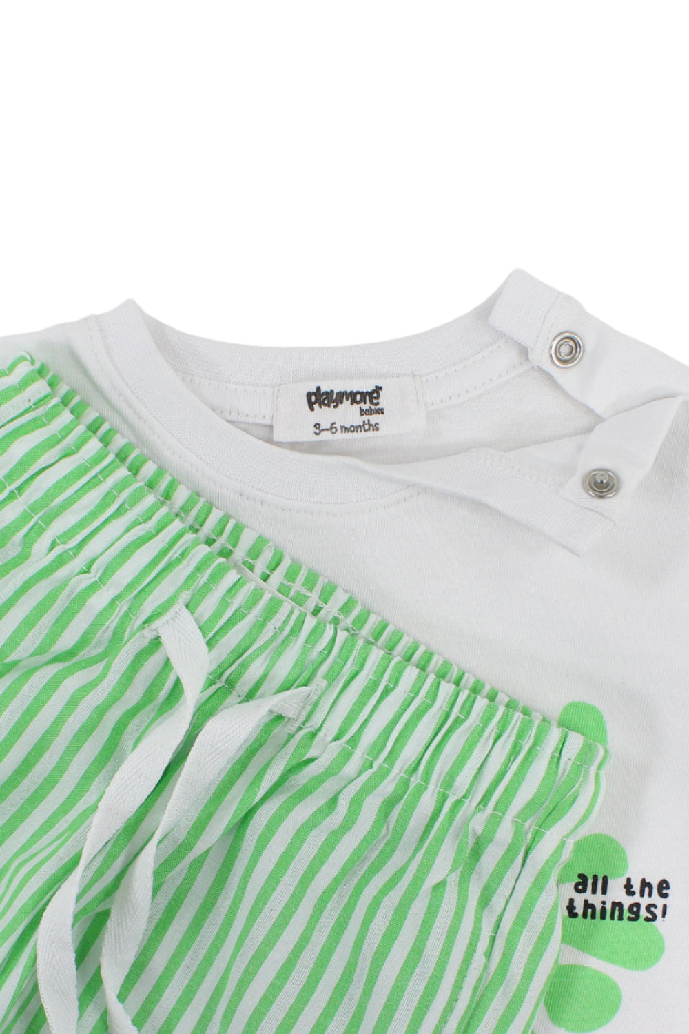 unisex baby cotton outfit set – white & green with "find joy" print