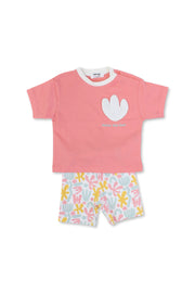 baby girls cotton outfit set – watermelon with "bloom little flower" print