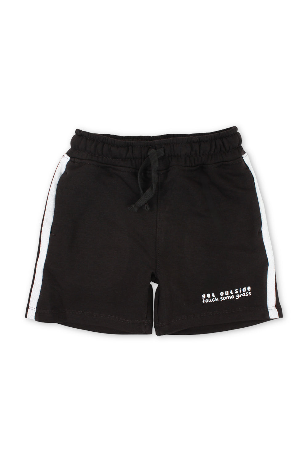 boys cotton short – brown with "get out side" print