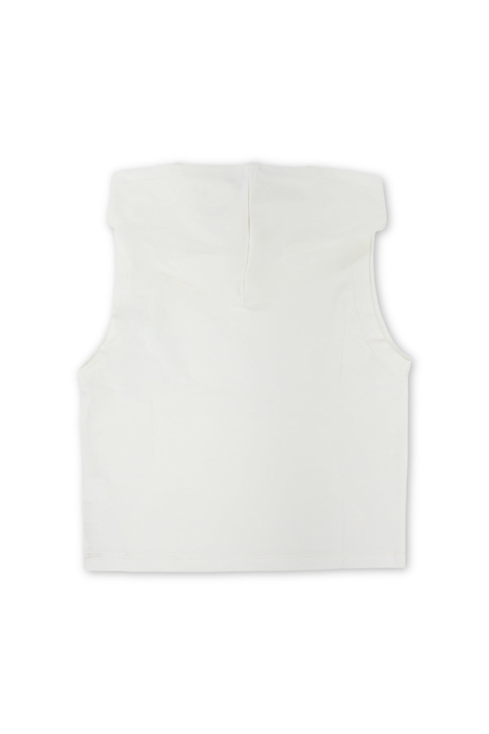 boys cotton hooded sleeveless t-shirt – off-white with "out we go" print