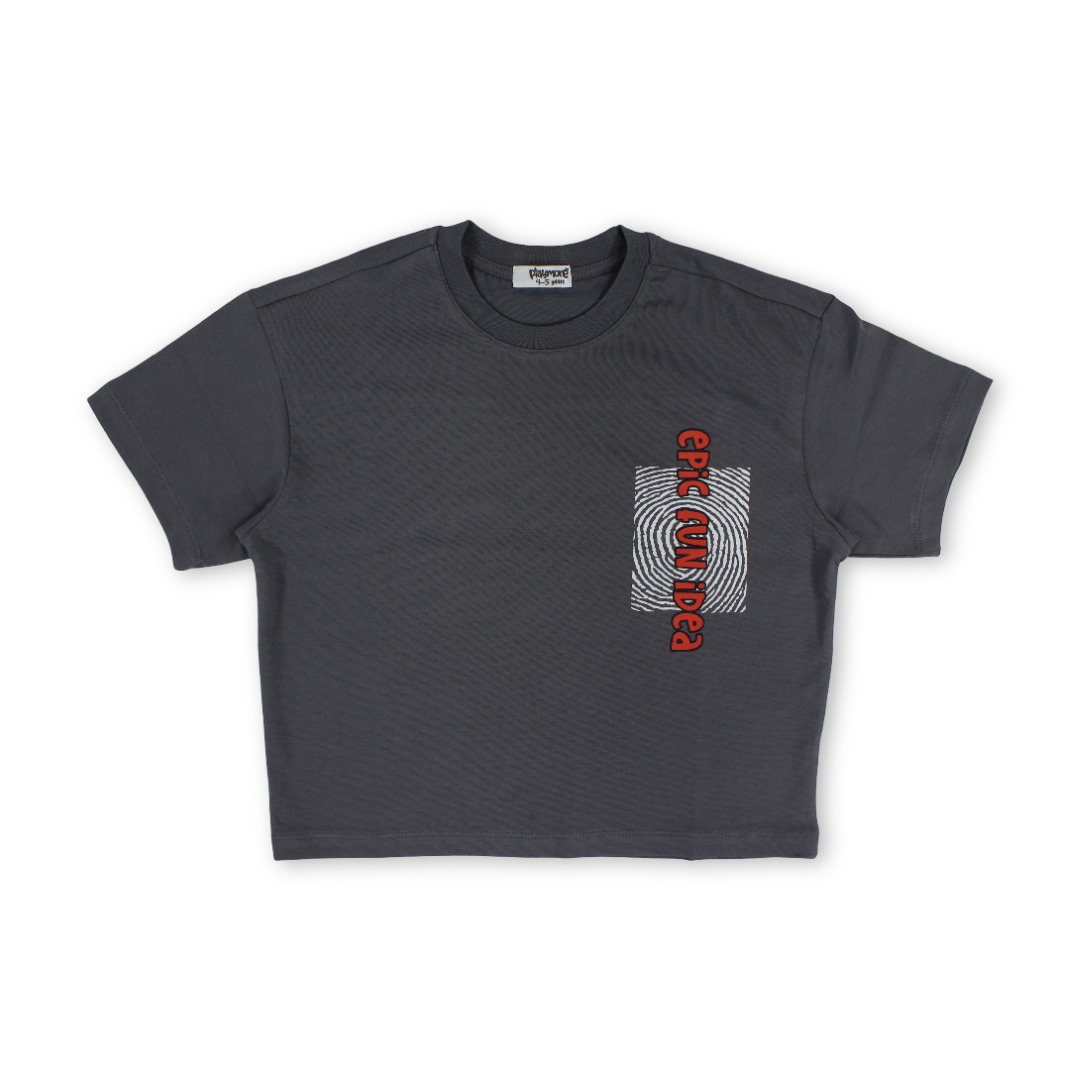 Boys Cotton T-Shirt – Grey with "epic Fun iDea" Print