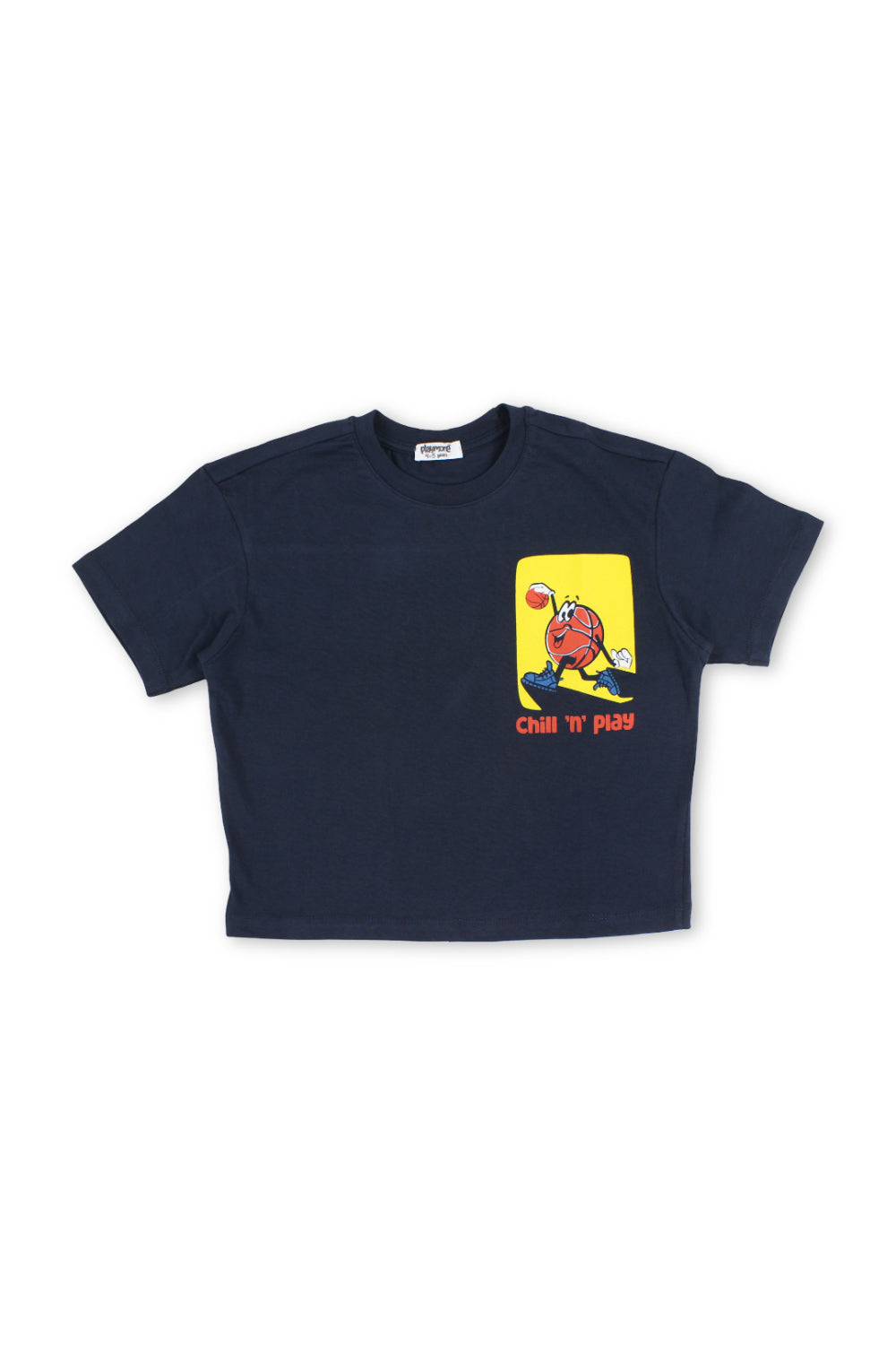 Boys Cotton T-Shirt – Navy with "Chill in Play" Print