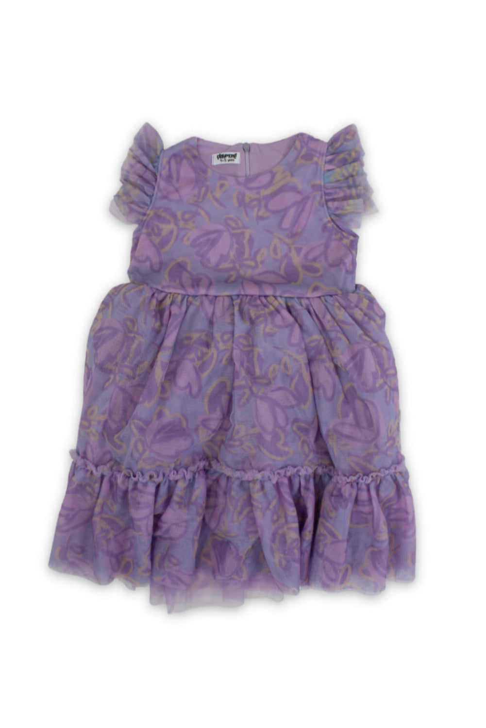 girls tulle sleeveless dress – purple with flowers print