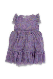 girls tulle sleeveless dress – purple with flowers print