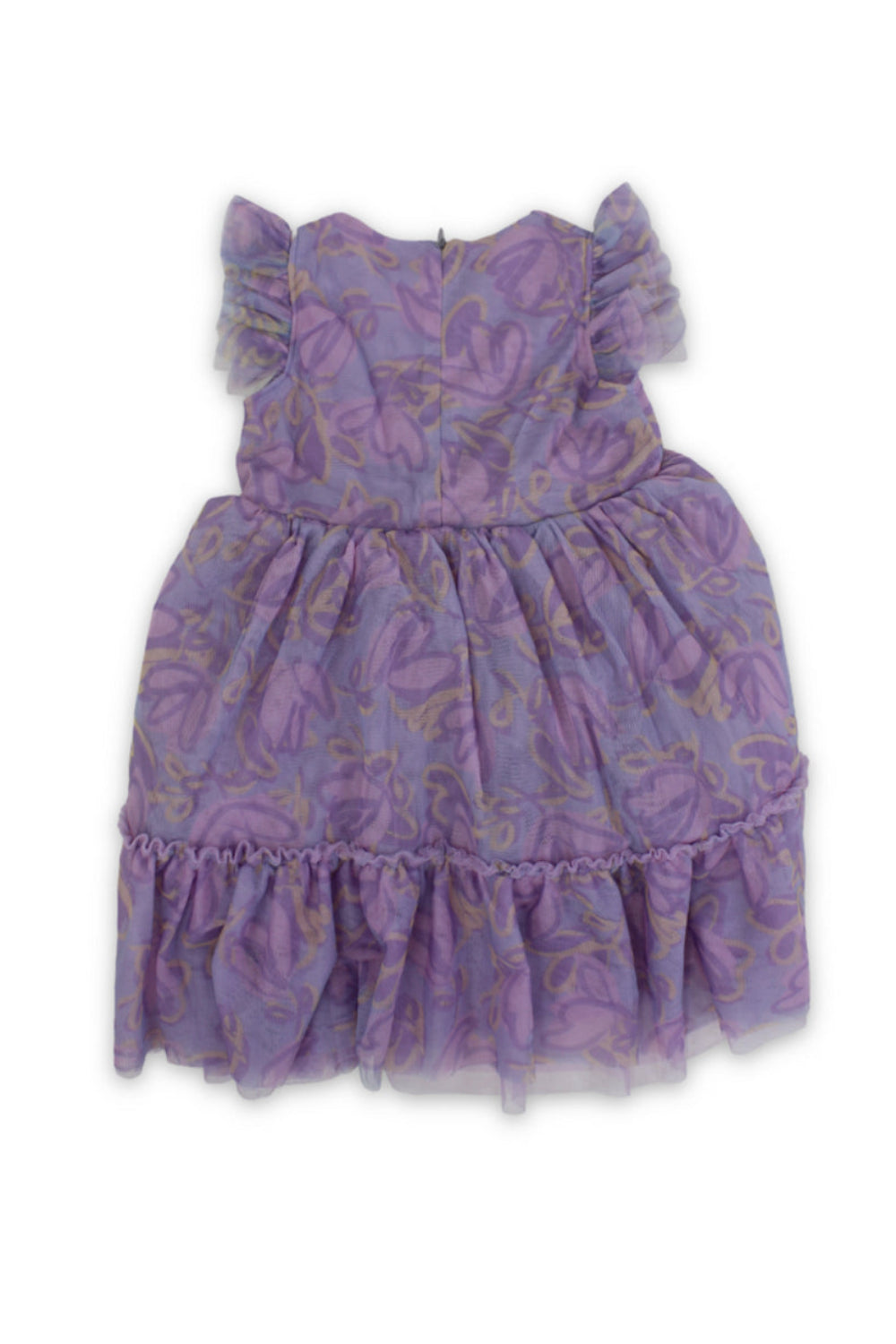 girls tulle sleeveless dress – purple with flowers print
