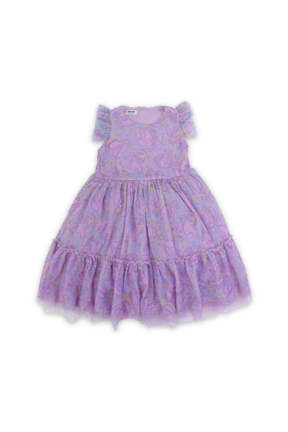girls tulle sleeveless dress – purple with flowers print