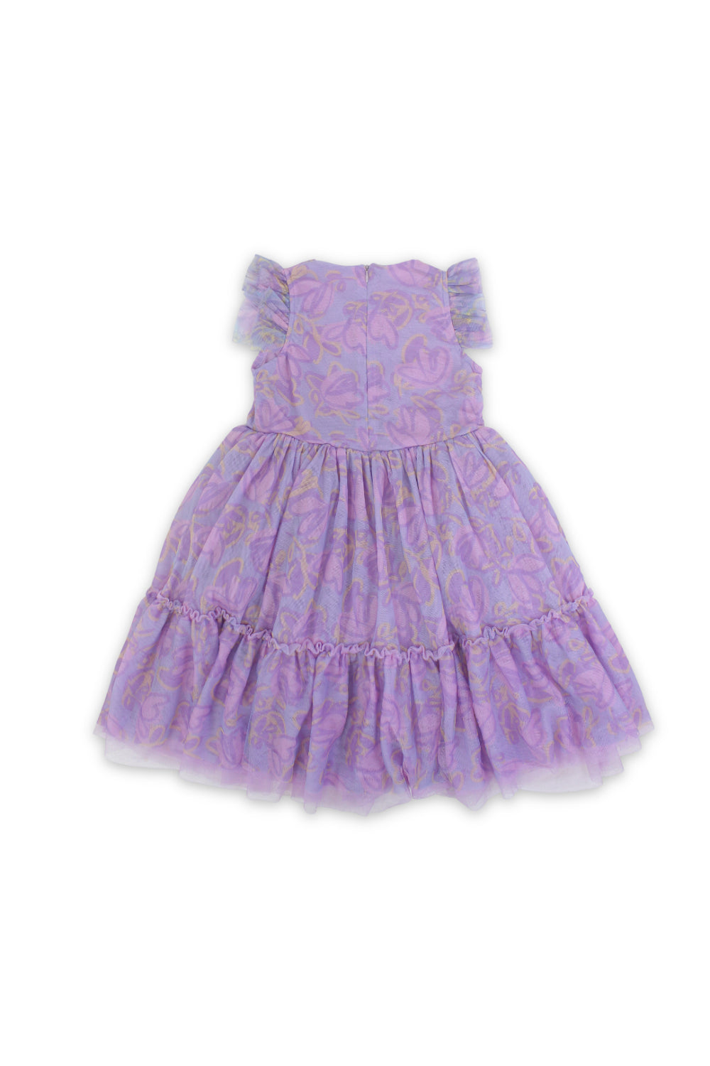 girls tulle sleeveless dress – purple with flowers print