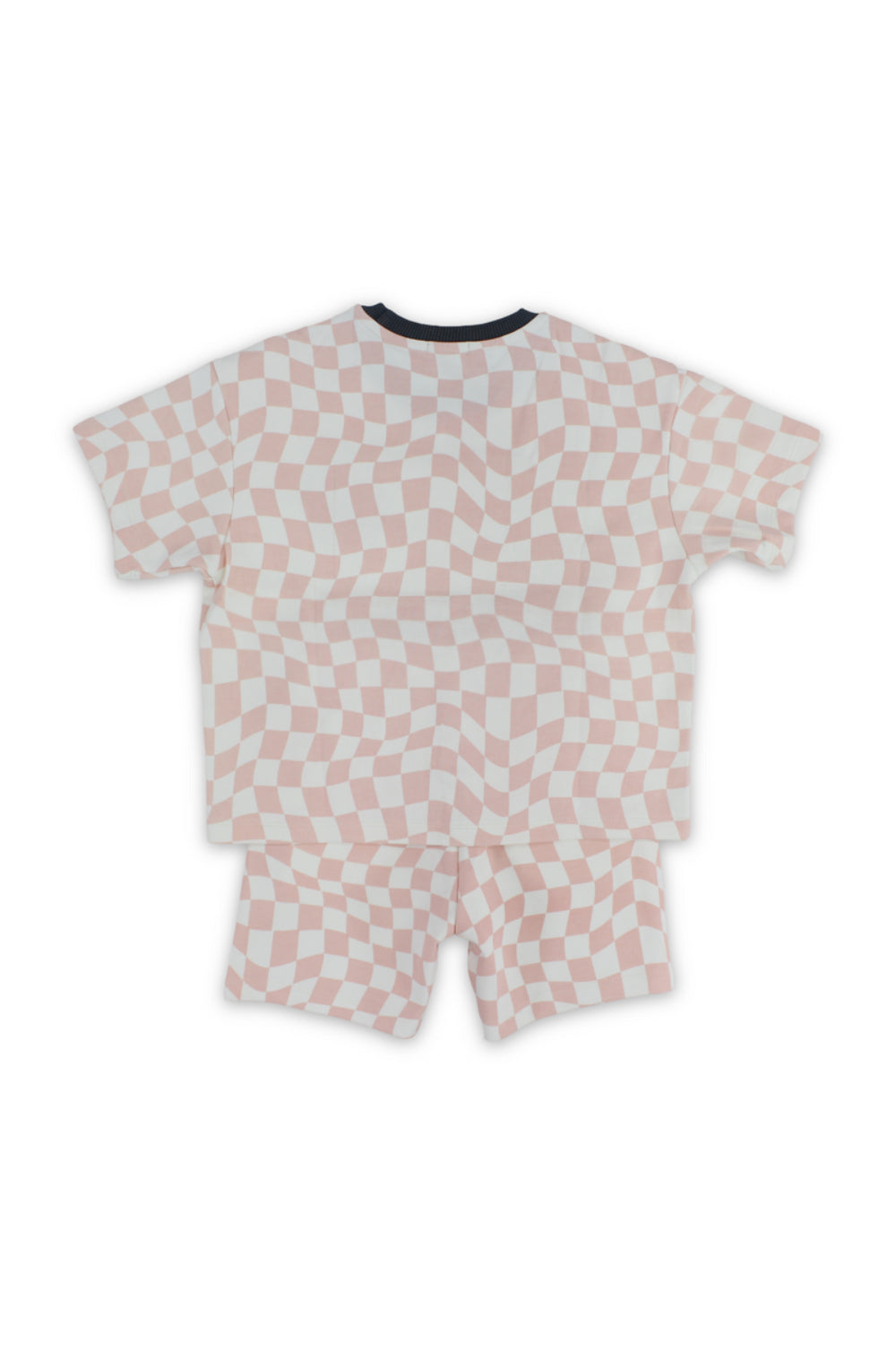 boys cotton outfit set – off-white & salmon with "play the day away" embroidery