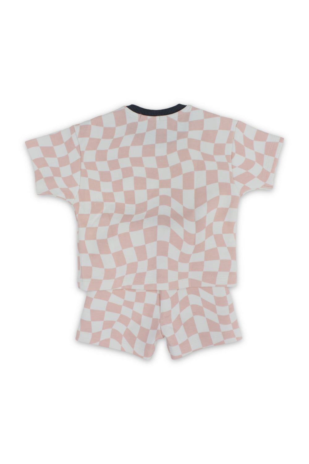 baby boys cotton outfit set – off-white & salmon with "play the day away" embroidery