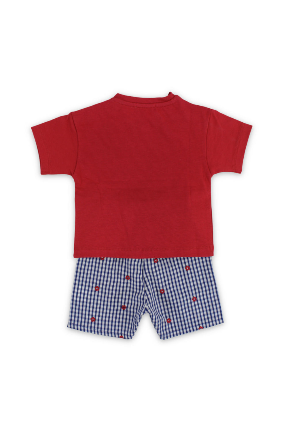 baby girls cotton outfit set – red & navy with "play" print