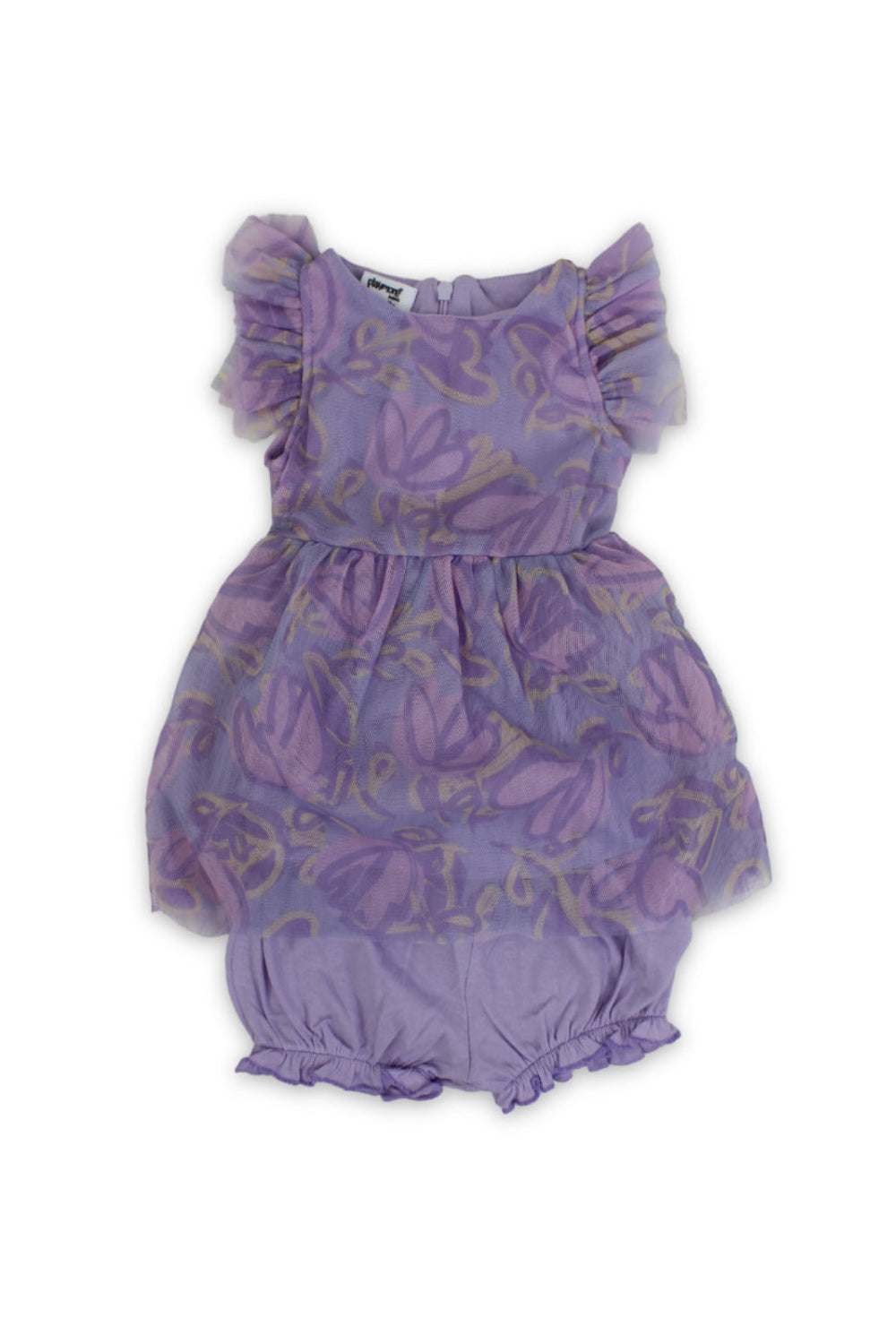 baby girls tulle sleeveless dress – purple with flowers print