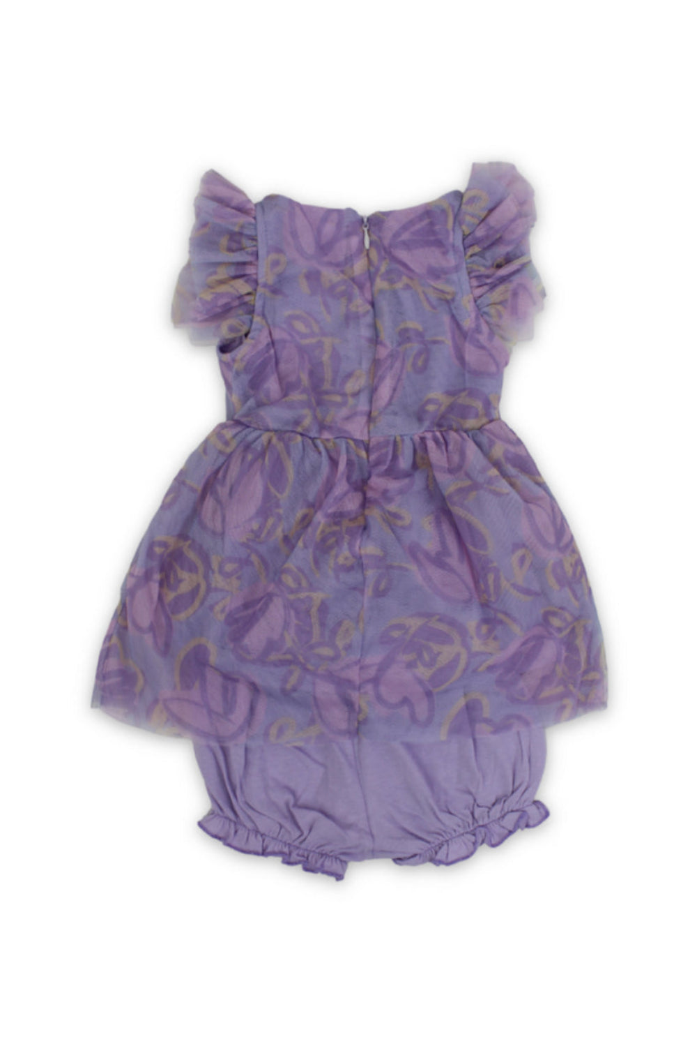 baby girls tulle sleeveless dress – purple with flowers print
