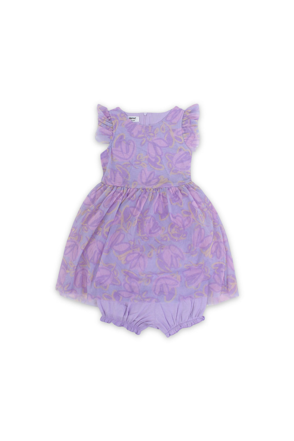 baby girls tulle sleeveless dress – purple with flowers print