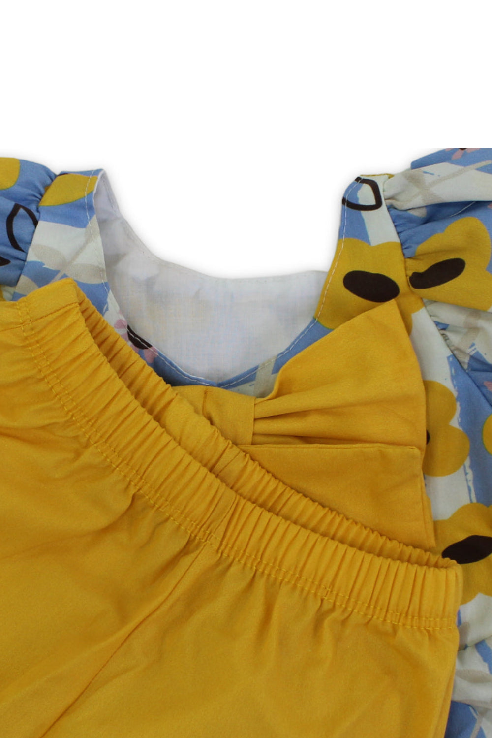 baby girls cotton sleeveless dress – baby blue & yellow with flowers print