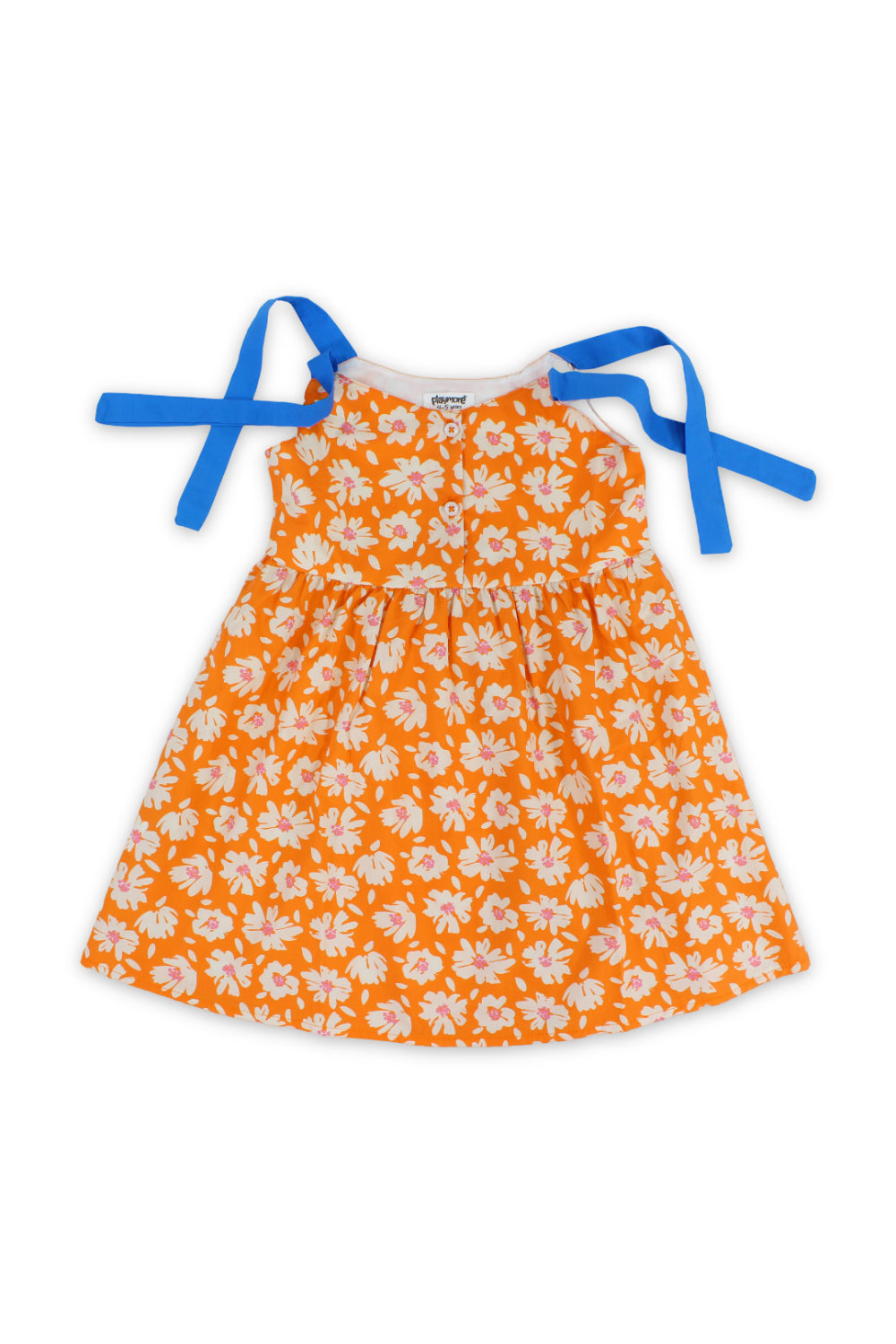 girls cotton dress – orange with flowers print