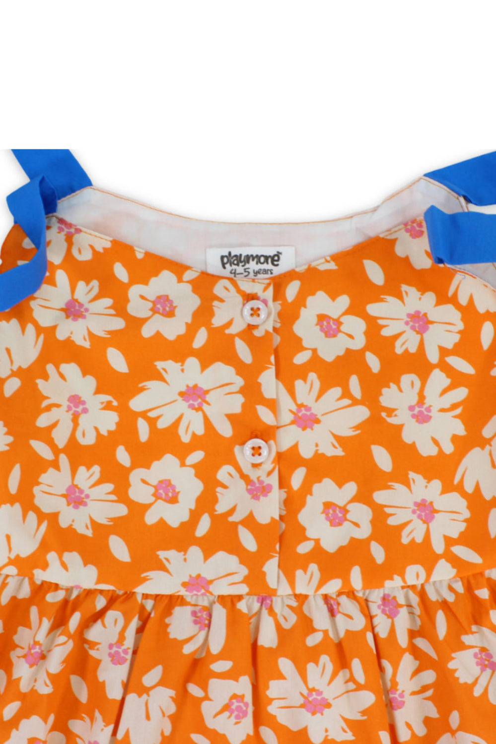girls cotton dress – orange with flowers print