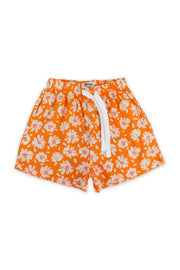 girls cotton short – orange with flowers print