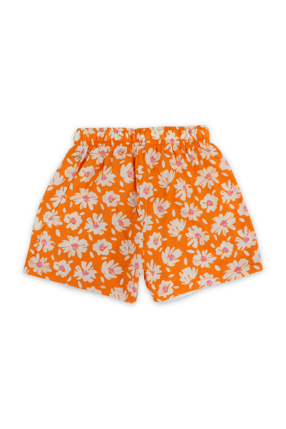 girls cotton short – orange with flowers print