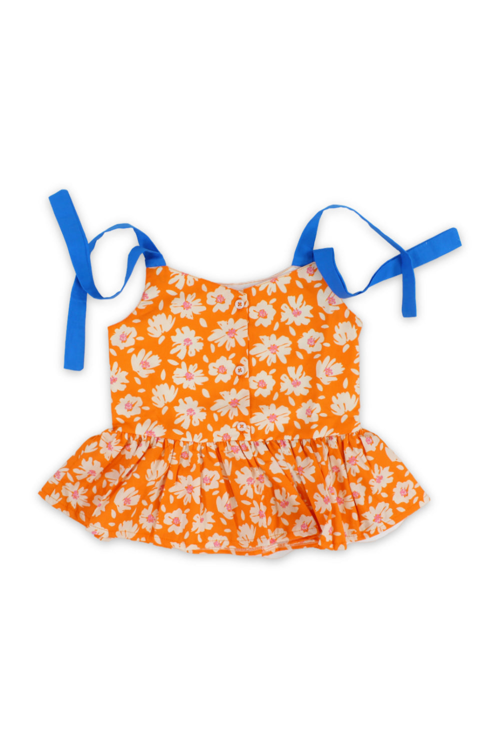 girls cotton blouse – orange with flowers print