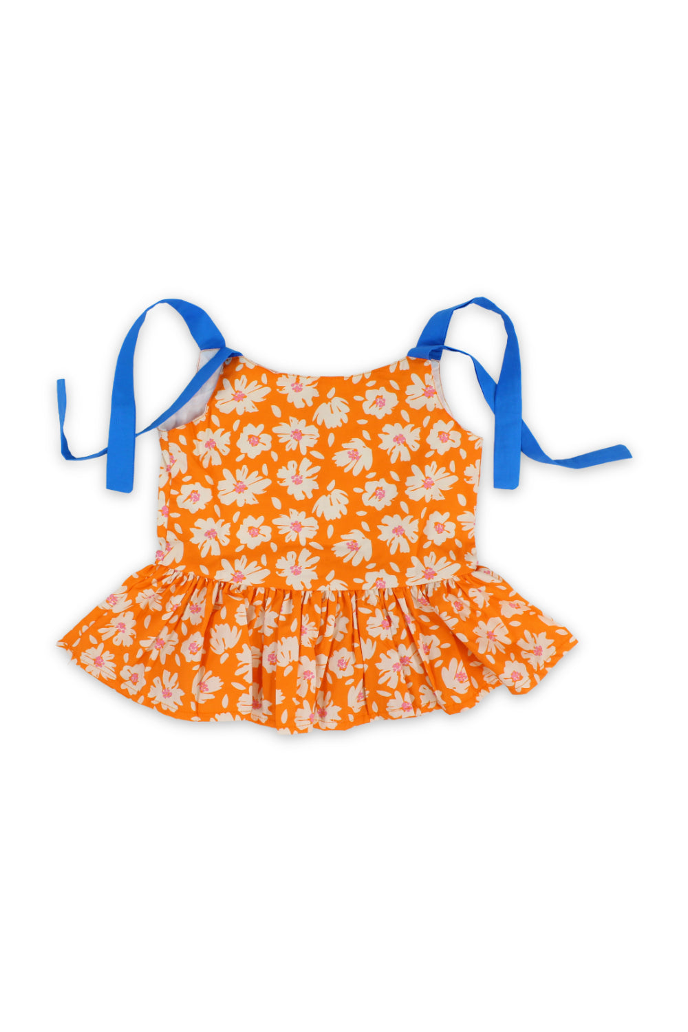 girls cotton blouse – orange with flowers print