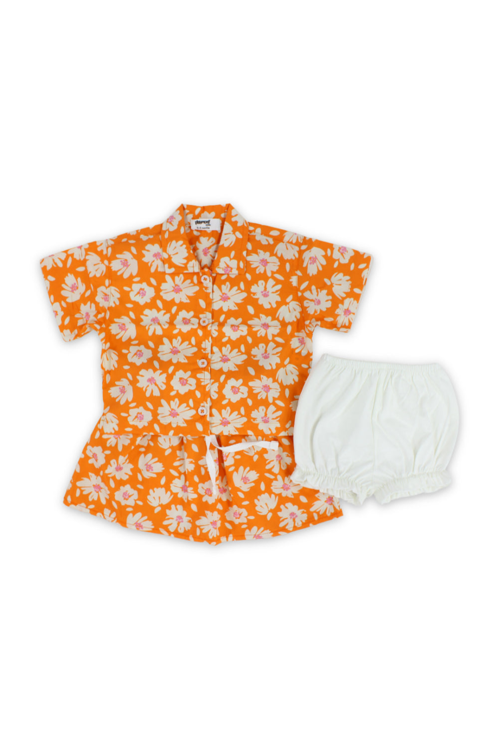 baby girls cotton outfit set – orange with flowers print