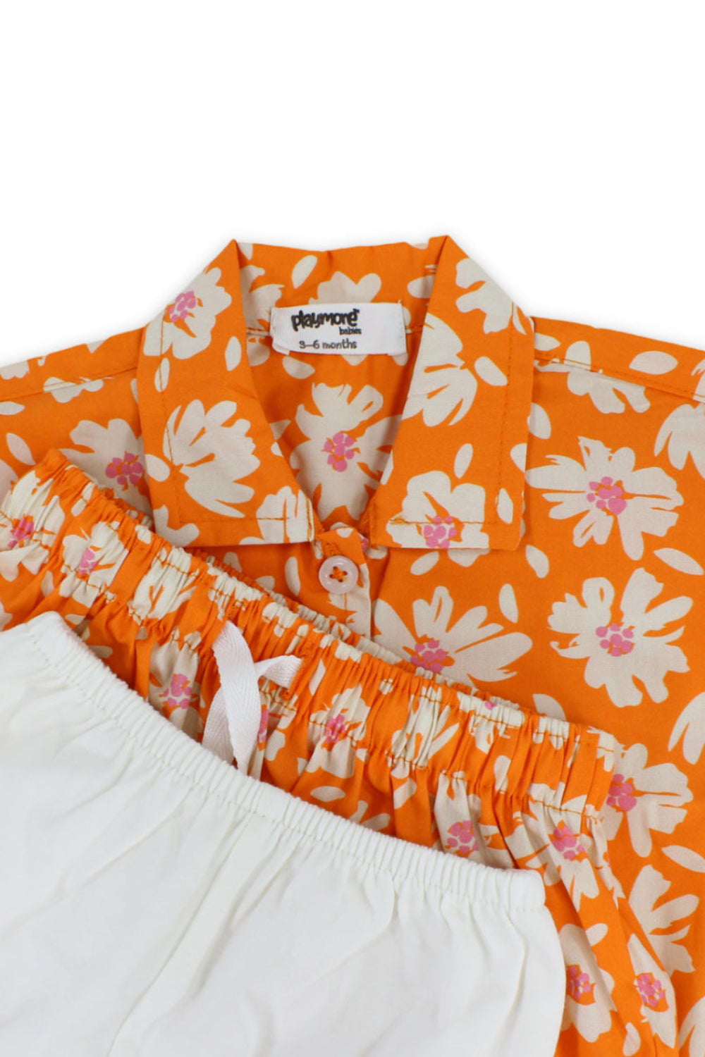 baby girls cotton outfit set – orange with flowers print