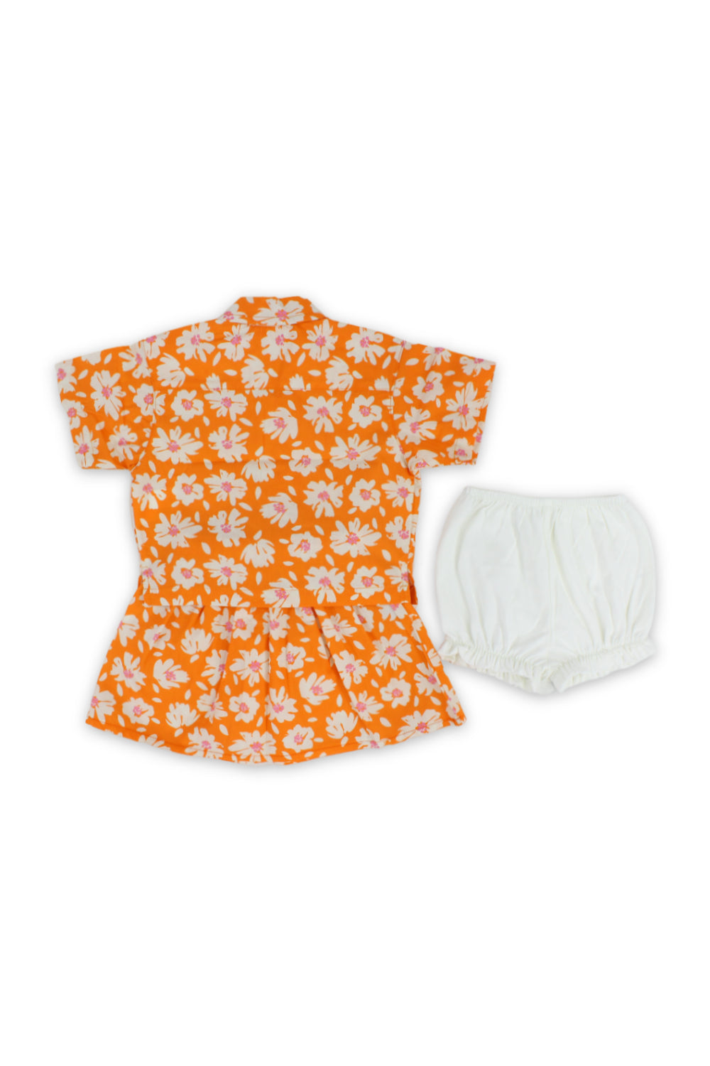 baby girls cotton outfit set – orange with flowers print
