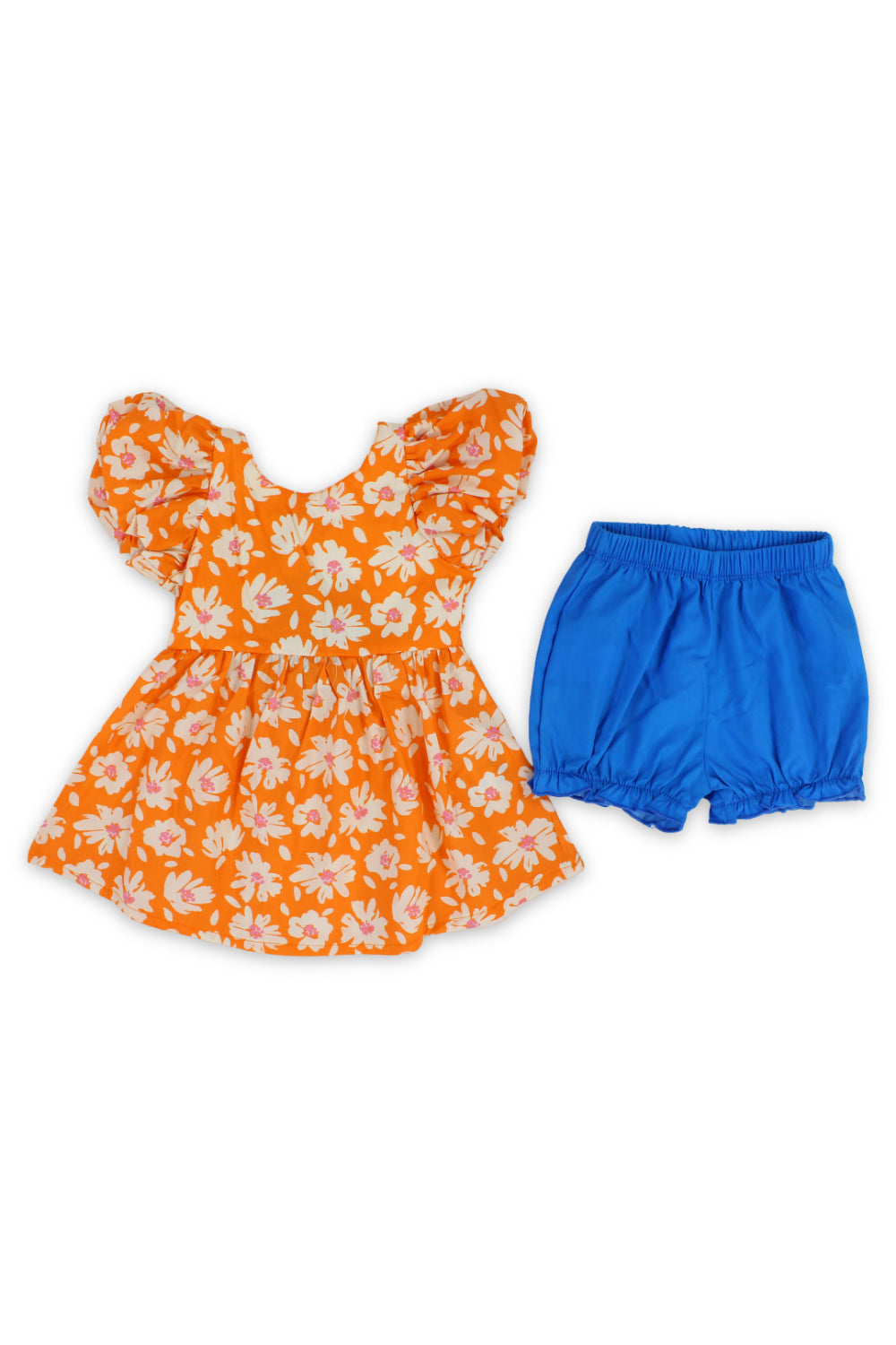 baby girls cotton dress – orange with flowers print
