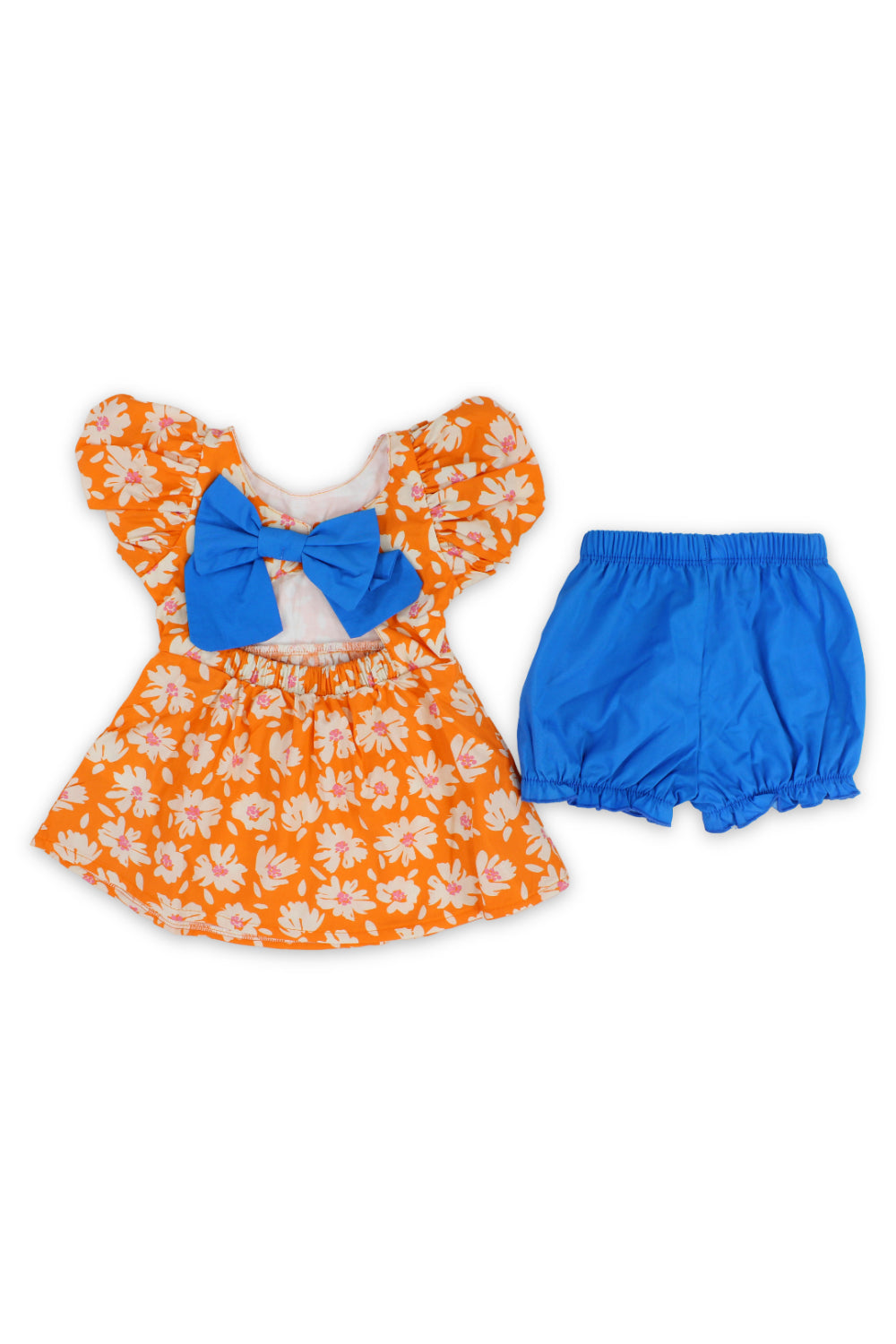 baby girls cotton dress – orange with flowers print