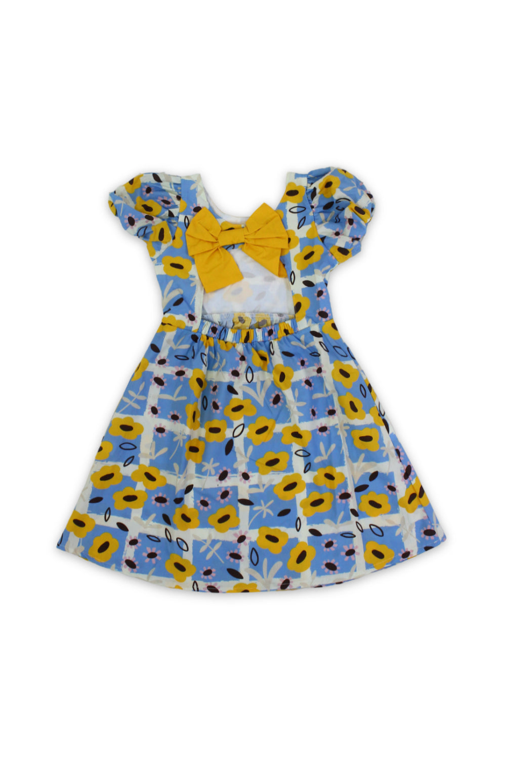 Girls Cotton Dress – Baby Blue with Flora Print