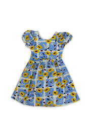 Girls Cotton Dress – Baby Blue with Flora Print