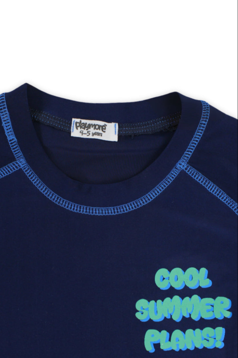 boys short sleeve rash guard – navy with "cool summer plans!" print