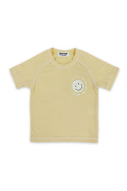 boys short sleeve rash guard – beige with "life is better on the beach" print
