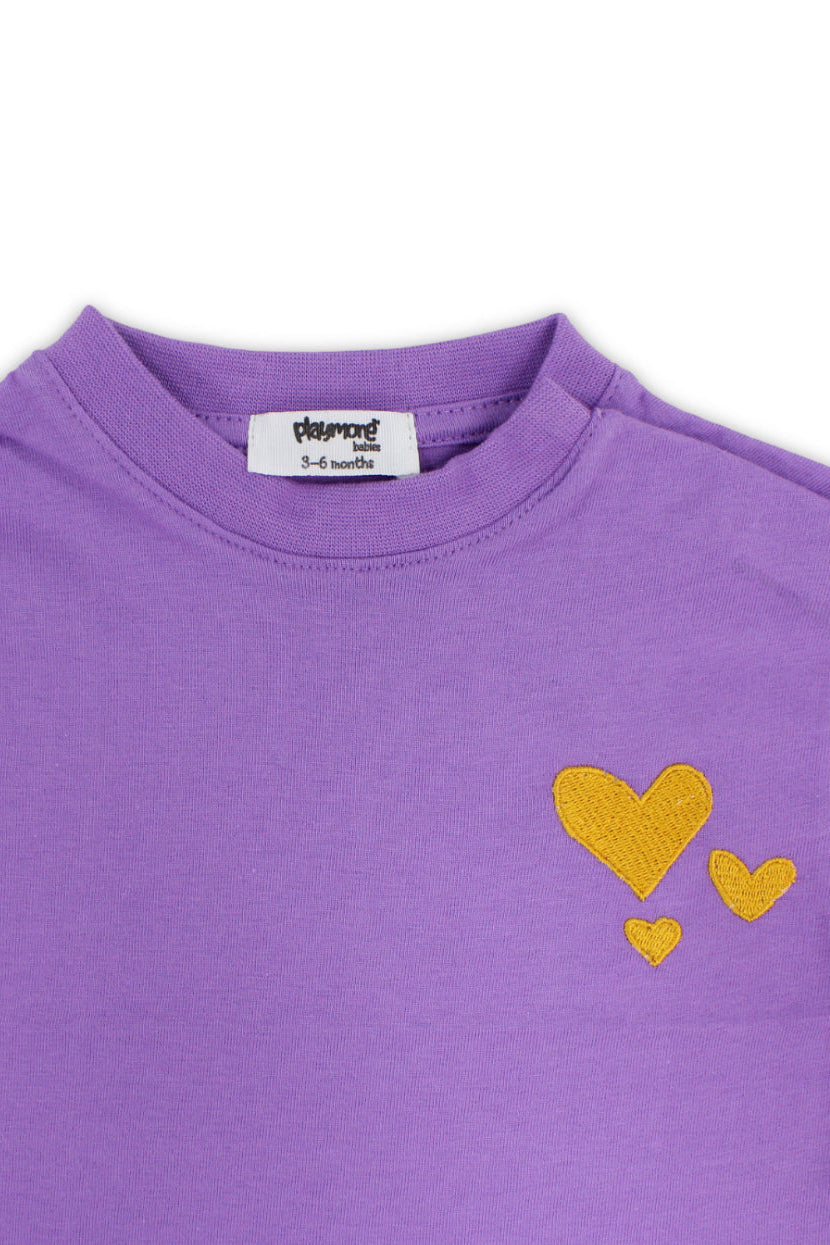 baby girls cotton t-shirt – purple with hearts embroidery