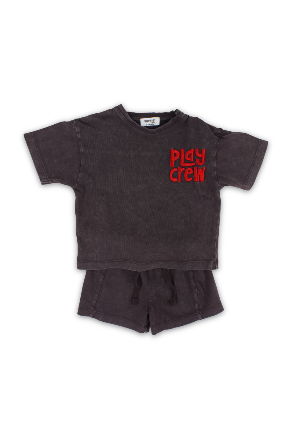 baby boys cotton outfit set – brown with "play crew" embroidery