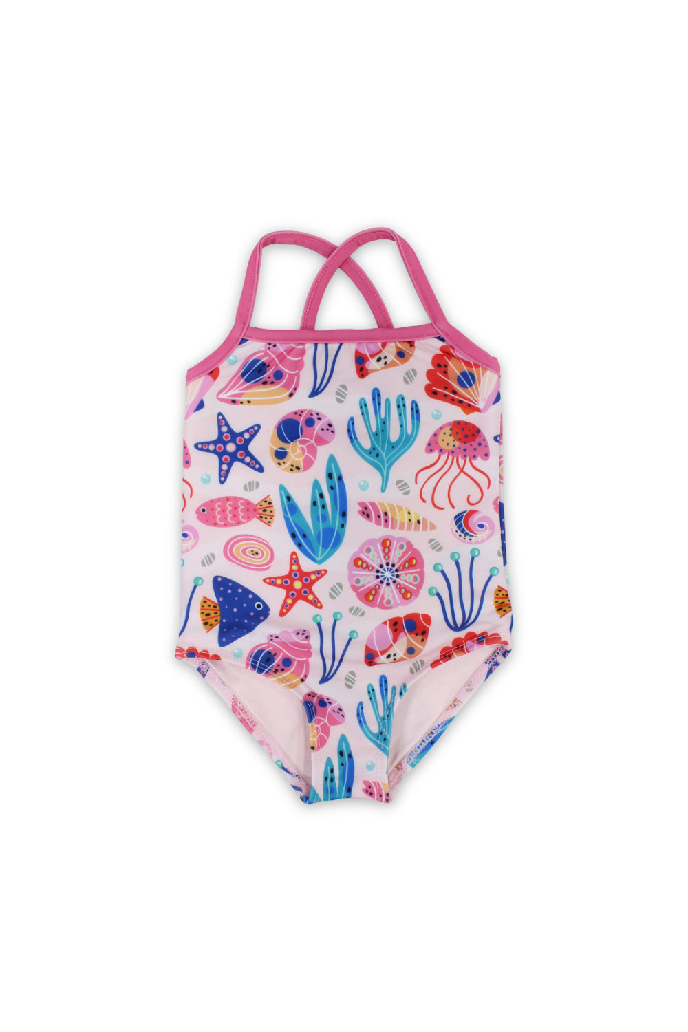 baby girls one-piece swimsuit – pink with sea creatures print