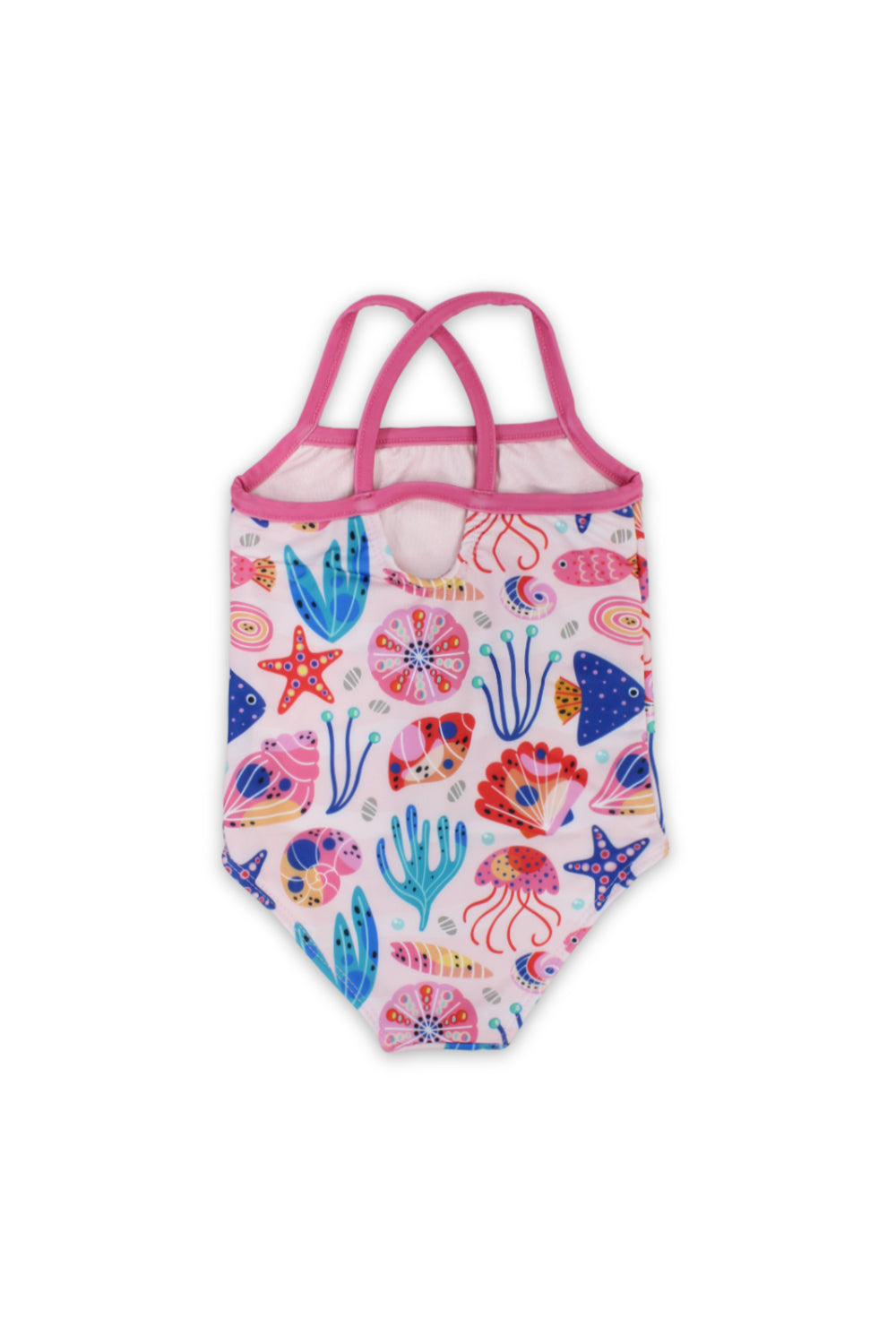 baby girls one-piece swimsuit – pink with sea creatures print